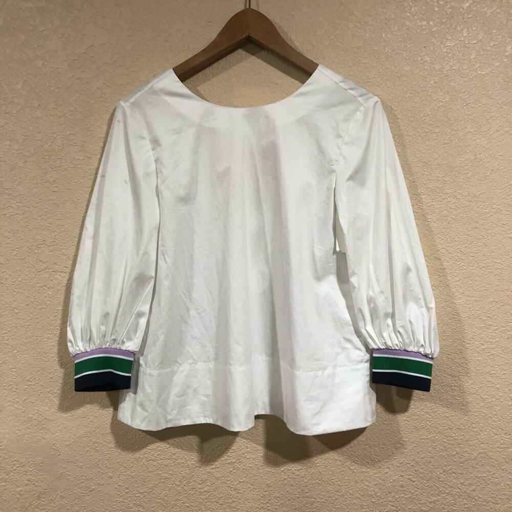 NWT Tibi white tech poplin popover with cutouts and snaps on back